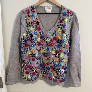 Talbots Vintage Lambswool Floral Embroidered Sweater size Large